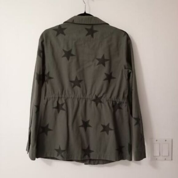 Vigoss Utility Jacket Olive Star Print Button Front Cinched Waist Womens - Picture 4 of 12